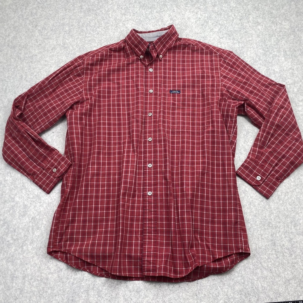 Chaps Ralph Lauren Shirt Mens Medium Red Check Easy Care Button Down Long Sleeve
